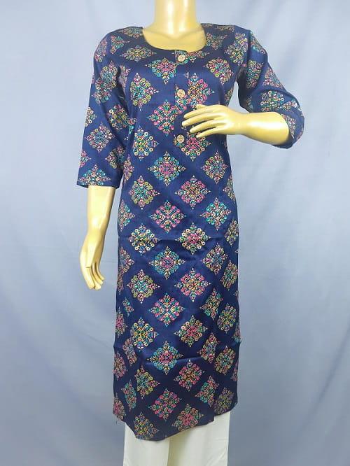 Blue Kurti With Gold Foil Print